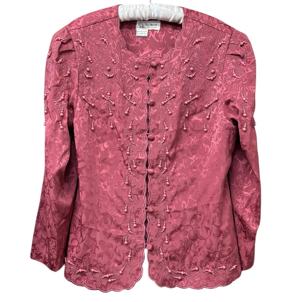 80s beaded and embellished fuschia blazer, size large